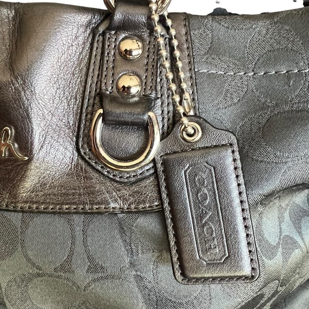 Coach Ashley Signature Metallic Charcoal Satchel Two-Way - Picture 5 of 12